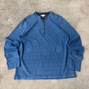 Carbon 2 Cobalt Mens Blue Long Sleeve Henley Shirt Cotton Slub Knit Size M